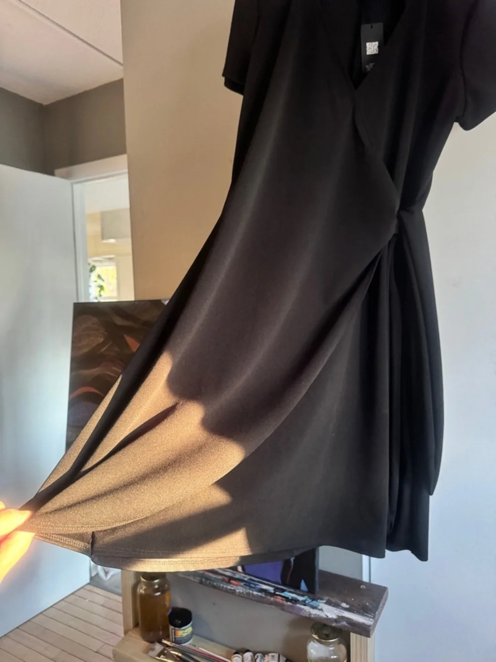 NWT Black Mock Wrap Dress 1X V-Neck Cap Sleeve Travel - Picture 4 of 12